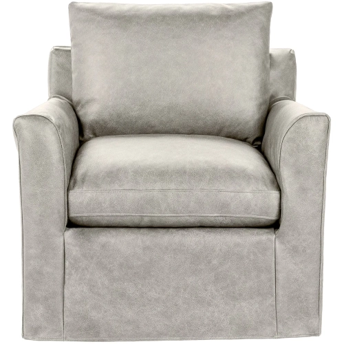 Cassiano Swivel Accent Chair in Silver Top Grain Leather