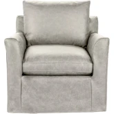 Cassiano Swivel Accent Chair in Silver Top Grain Leather