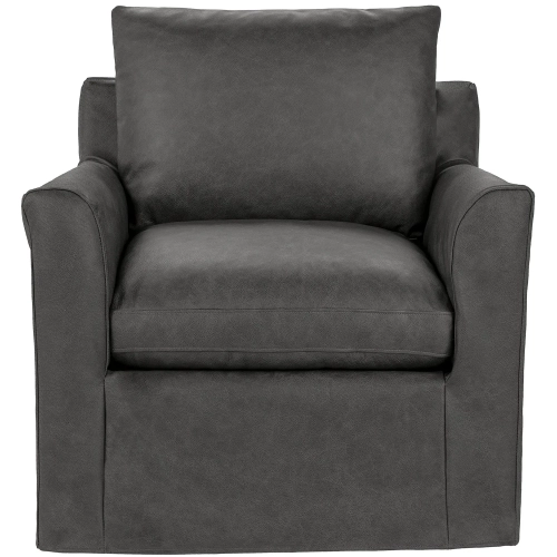 Cassiano Swivel Accent Chair in Lush Gray Top Grain Leather