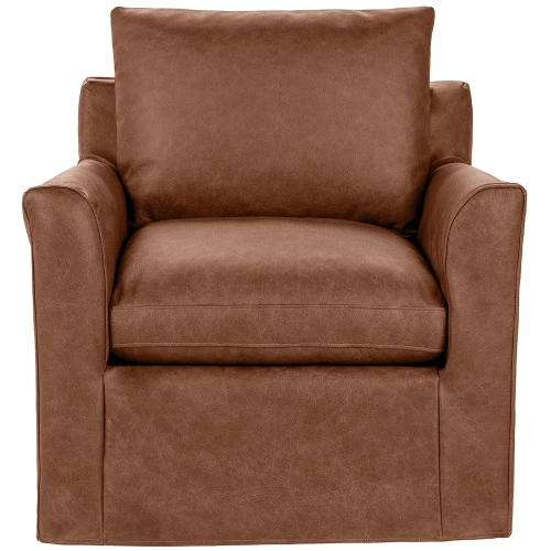 Cassiano Swivel Accent Chair in Lush Saddle Brown Top Grain Leather