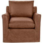 Cassiano Swivel Accent Chair in Lush Saddle Brown Top Grain Leather