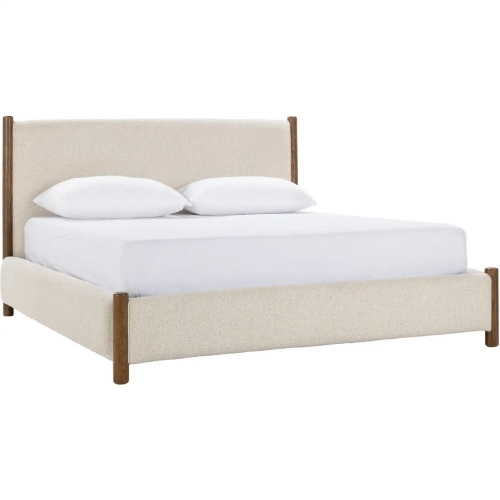 Bennington King Bed in Dusty Beige Fabric & Wood