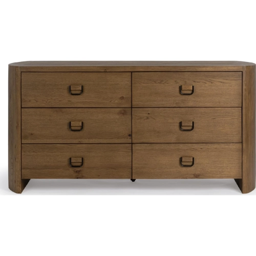 Kyrie 6 Drawer Dresser in Tawny Brown Finish Oak Veneer