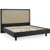 Sedona Platform CA King Bed in Black Wood & Neutral Fabric
