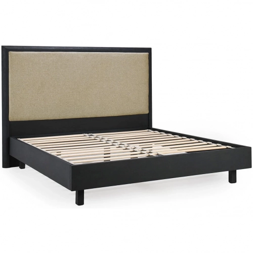 Sedona Platform King Bed in Black Wood & Neutral Fabric