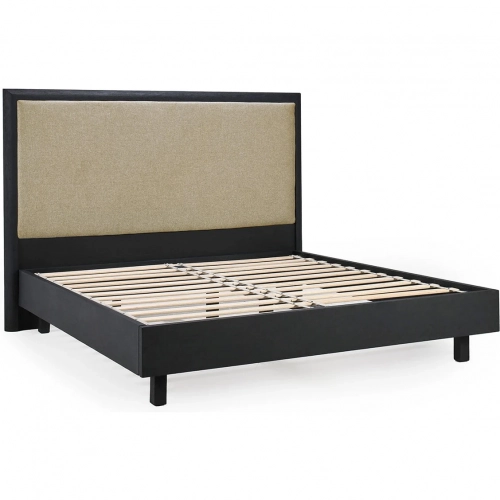 Sedona Platform Bed in Black Wood & Neutral Fabric
