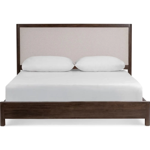 Baylee Queen Bed in Cocoa Brown Mango Wood & Neutral Fabric