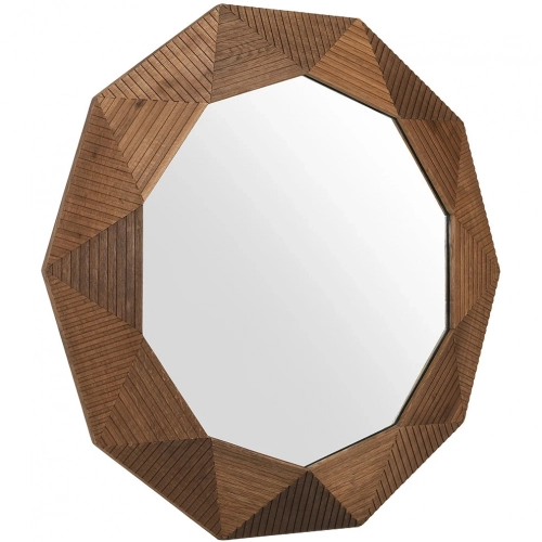 Santa Barbara Geometric Round Mirror in Oak Wood