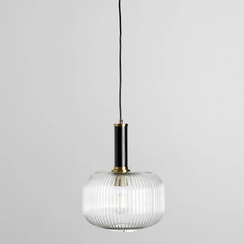 Corey Ceiling Pendant Light in Clear Ribbed Glass & Iron
