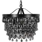 Renata 18" Chandelier in Black Metal & Smoke Gray Glass
