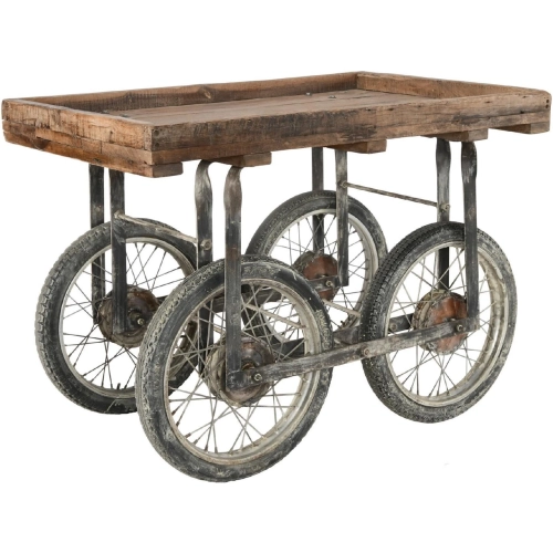 Some of a Kind Cart w/ Wheels in Reclaimed Wood & Metal