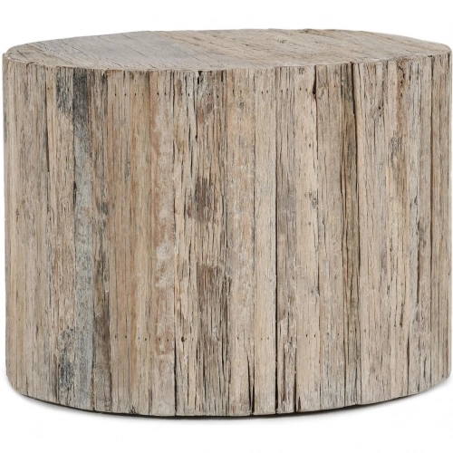 Alta Round Old Wheel Coffee Table in Antique White Finish Rustic Wood