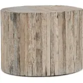 Alta Round Old Wheel Coffee Table in Antique White Finish Rustic Wood