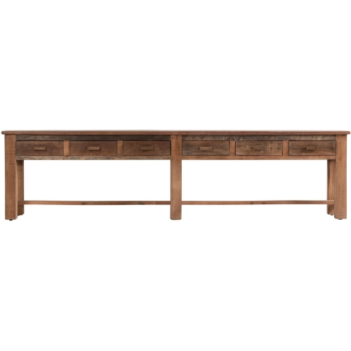Ezra 6 Drawer Console Table in Natural Finish Mixed Reclaimed Wood