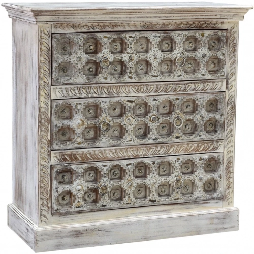 Abby 3 Drawer Cabinet in Carved Rustic Wood