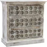 Abby 3 Drawer Cabinet in Carved Rustic Wood