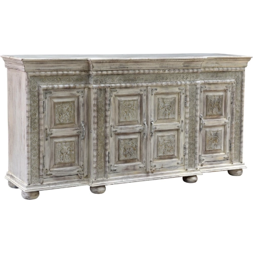 Arish 4 Door Breakfront Cabinet in Heritage Cream Finish Mango Wood