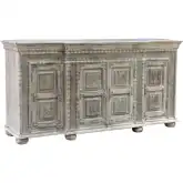 Arish 4 Door Breakfront Cabinet in Heritage Cream Finish Mango Wood