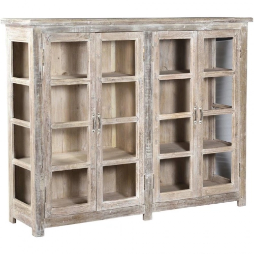 Alta 4 Door Cabinet in Antique White Reclaimed Wood & Glass