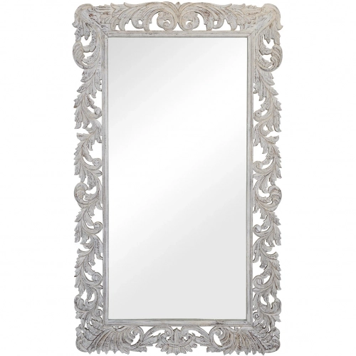 Sophia Carved Mirror in White Wash Mango Wood