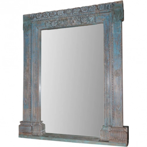 77" Tall Wall Mirror w/ Reclaimed Wood Frame in Antique Blue Finish