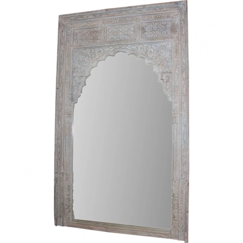 Alta Arch Mirror in Antique White Finish Rustic Wood