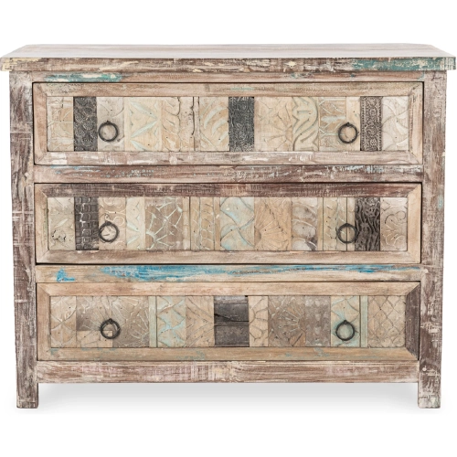 40" 3 Drawer Print Block Dresser in Multicolor Reclaimed Wood