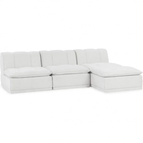 Haven Modular 3 Piece Sectional Sofa w/ Ottoman in White Fabric