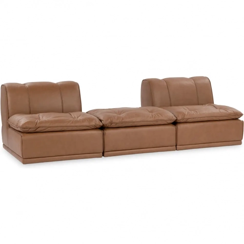 Haven Modular 2 Piece Sectional Sofa w/ Ottoman in Toffee Brown Top Grain Leather