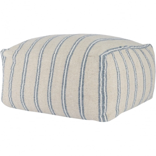 Delgada Pouf Ottoman in Natural & Blue Stripe Fabric