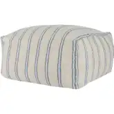 Delgada Pouf Ottoman in Natural & Blue Stripe Fabric