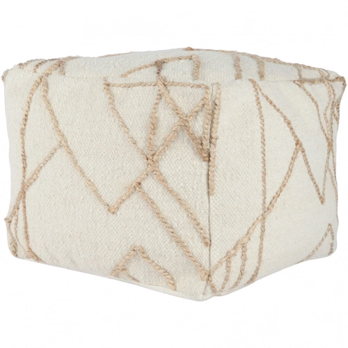 Sintra 18" Pouf Ottoman in Ivory Wood & Natural Jute