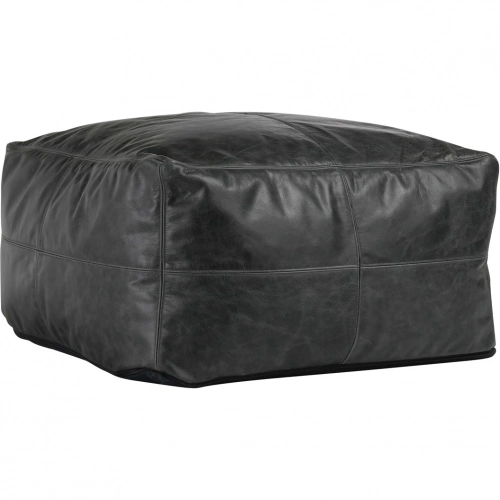 Villa Pouf Ottoman in Onyx Black Leather