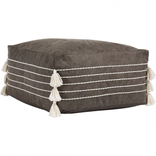 Ezekiel Pouf Ottoman in Hickory Brown Vegan Leather & Tassels