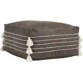 Ezekiel Pouf Ottoman in Hickory Brown Vegan Leather & Tassels