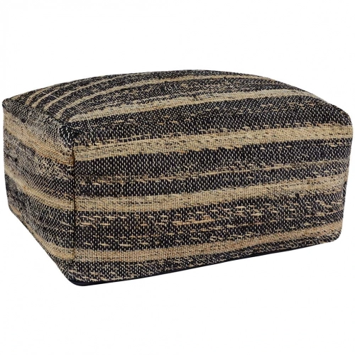 Zane 24" Pouf Ottoman in Black & Natural Fabric