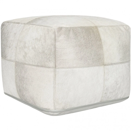 Hide Pouf Ottoman in Ivory Hair on Hide