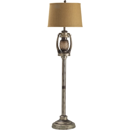 Oil Lantern 62" Floor Lamp in Gray Resin & Tan Burlap