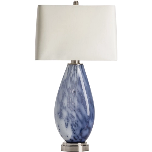 Emma Table Lamp in Blue & White Blown Glass & White Faux Silk