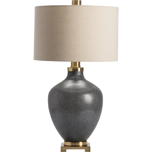 Liam Table Lamp in Charcoal Gray Glass & Natural Linen