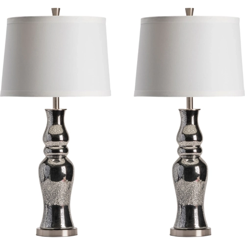 Chloe Table Lamp in Speckled Silver Glass & White Linen (Set of 2)
