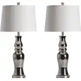 Chloe Table Lamp in Speckled Silver Glass & White Linen (Set of 2)
