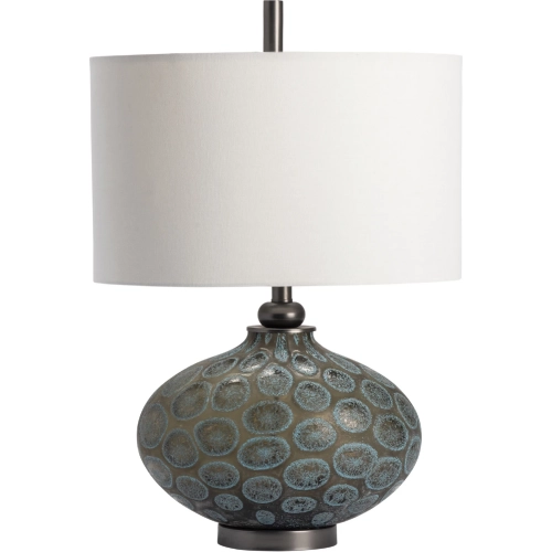 Simons Table Lamp w/ Night Light in Blue & Brown Glass & White Linen