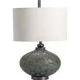 Simons Table Lamp w/ Night Light in Blue & Brown Glass & White Linen