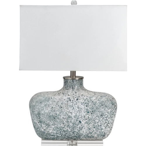 Bauer Table Lamp Sandblasted Gray & White Blown Glass & White Linen