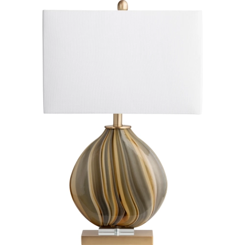 Chandon Table Lamp in Blue, Green & Brown Blown Glass & White Linen