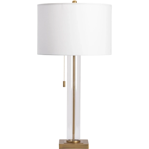 Enlight Pull Chain Table Lamp in Clear Glass, Antique Brass & White Linen