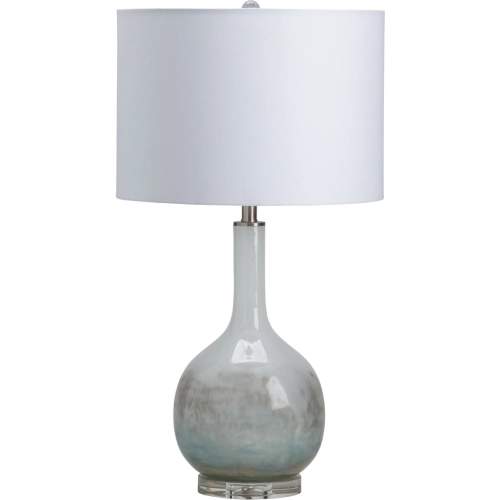Coutler Bottle Table Lamp in White Glass, Crystal & White Linen