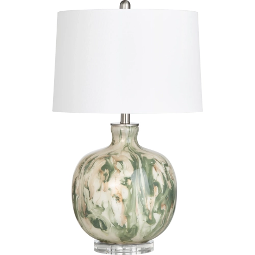 Waverly Table Lamp in Sage, Cream, & Taupe Glass & White Linen