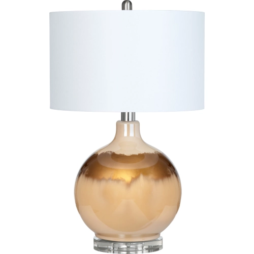 Dana Table Lamp in Reverse Painted Blush Glass, Gold & White Linen